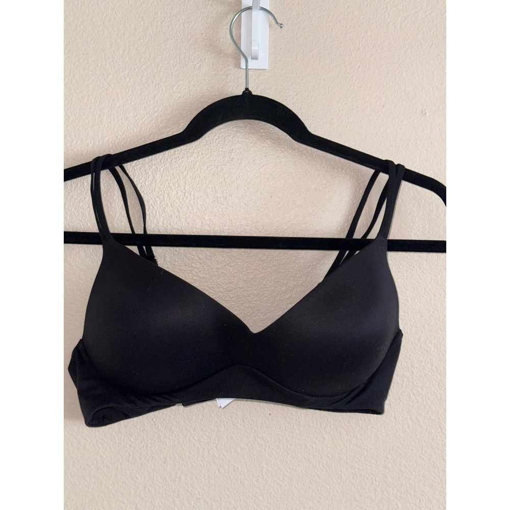 Aerie Real Sunnie Wireless Bra Black 38B Double Strap Lightly Lined